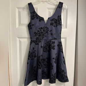 Francesca’s Mi Ami small dress fit n flare roses blue‎ black burnout velvet